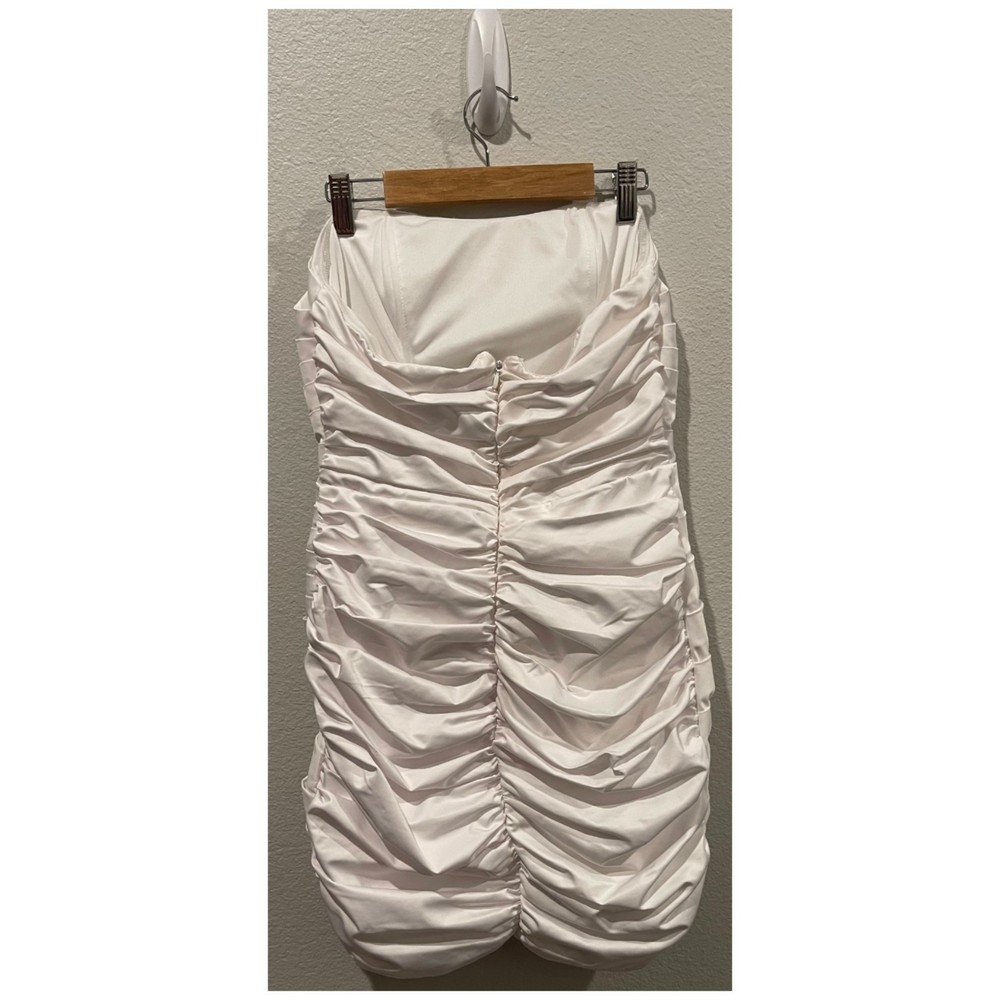 DO + BE Pleated Tube Strapless Antique White Mini Dress - Picture 4 of 5